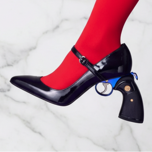 Multi Colored Patent Leather Pointed-Toe High heels Avant-Garde Gun-Shaped Heels Smooth Upper Cool Fashion Footwear