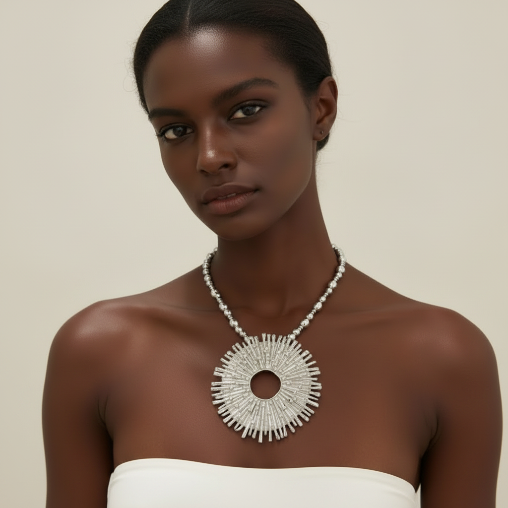 Exaggerated Women Fashion Metal Alloy Big Round Pendant Necklace Jewelry Vintage Personality Statement Accessories