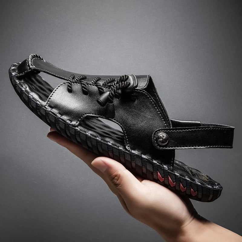Fashion Mens Sandals Genuine Leather Summer Beach Slippers Male Non-Slip Soft Comfortable Outdoor Shoes High Quality Man Sandals