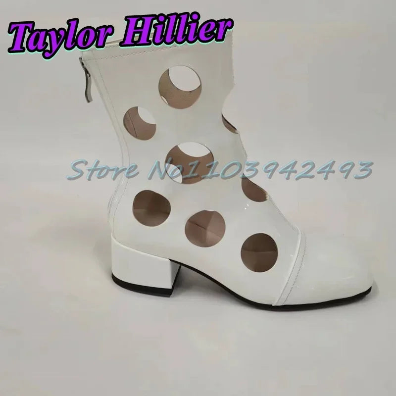 Silver Hollow Heeled Sandals Round Toe Heels Women Designer Luxury Shoes Spring Summer Hole Boots Ankle Short Boots Size Zipper