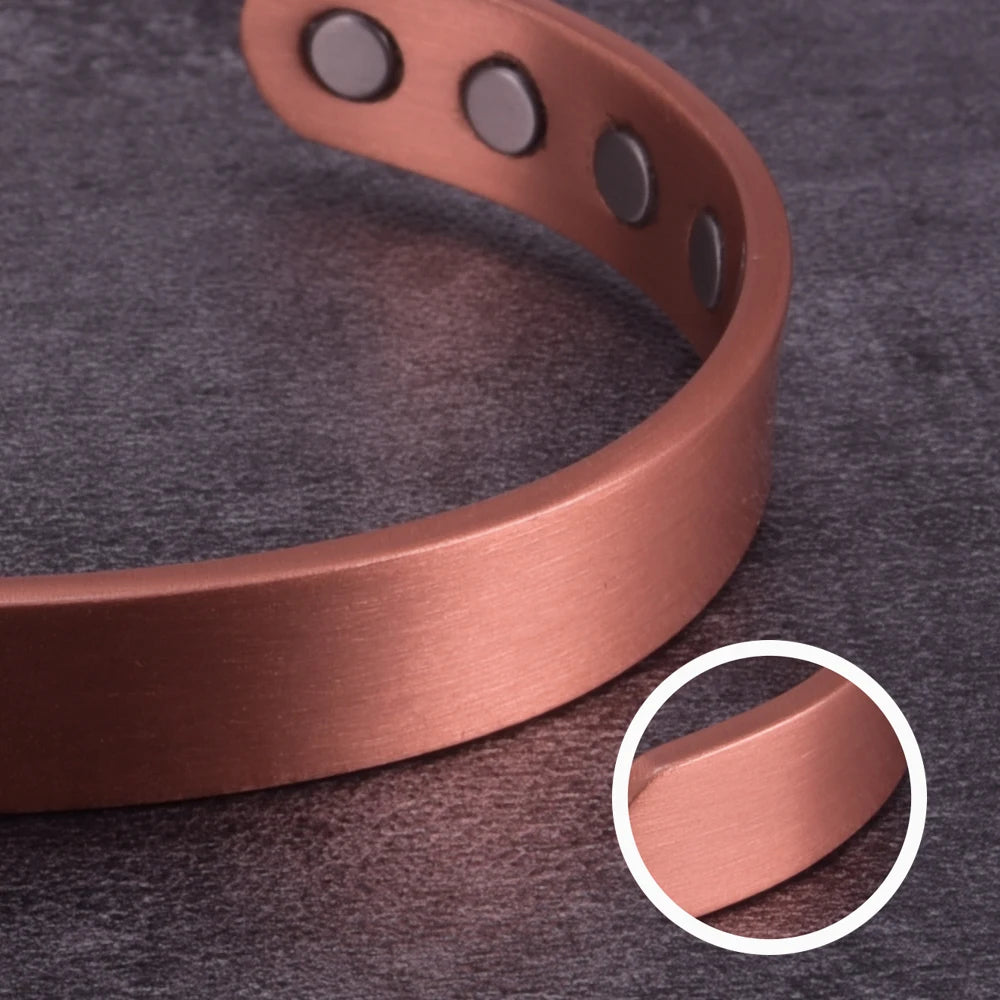 Vinterly Matte Pure Copper Bracelets Men Magnetic Arthritis Adjustable 10mm Wide Open Cuff High Magnet Energy Bangles Resizable