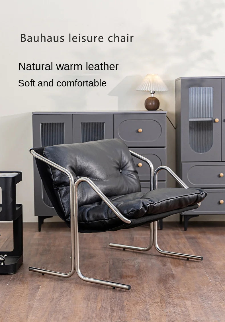Italian Light Luxury Leather Soft Bag Dining Chair Stainless Steel Conference Room Chair Retro Business Negotiation Chair