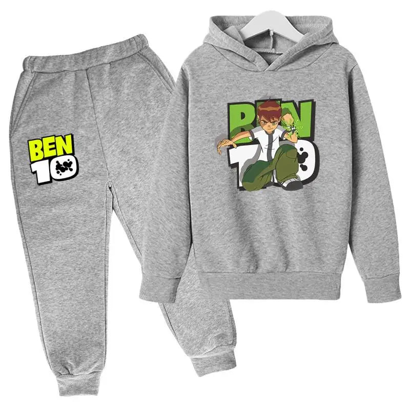 Ben Tennyson 10 Kids Spring Autumn 2pcs Cartoon Print Casual Hoodie+Pants Tracksuits 2-13 Years Boys Girls Outfits Children Sets