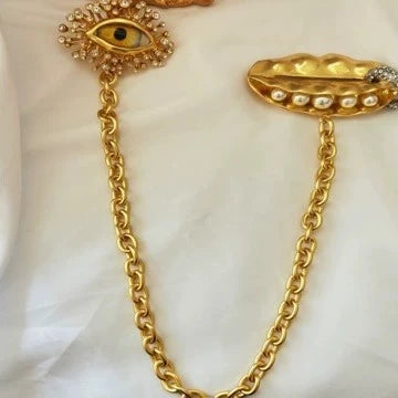 Devil's Eye Pea Pearl Double Chain Brooch 18K