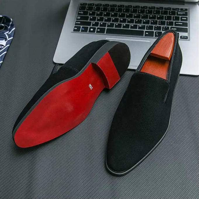 New In Red Bottom Shoes for Men Loafers Flock Solid Slip-On Party Men Dress Shoes Size 38-48 Free Shipping Men Shoes