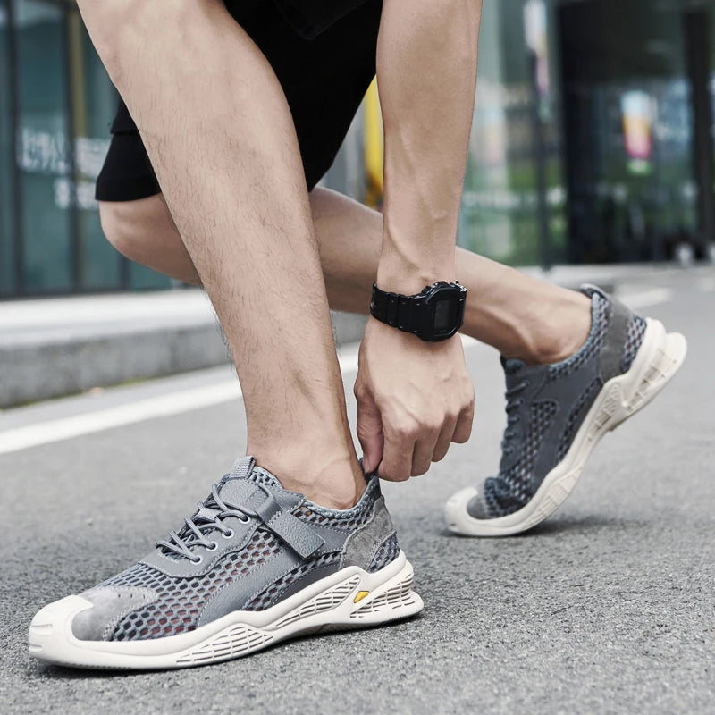 Breathable Men Casual Mesh Shoes Lightweight Summer Flats Comfortable Driving Shoes Simple Style Outdoor Walking Shoes Sneakers