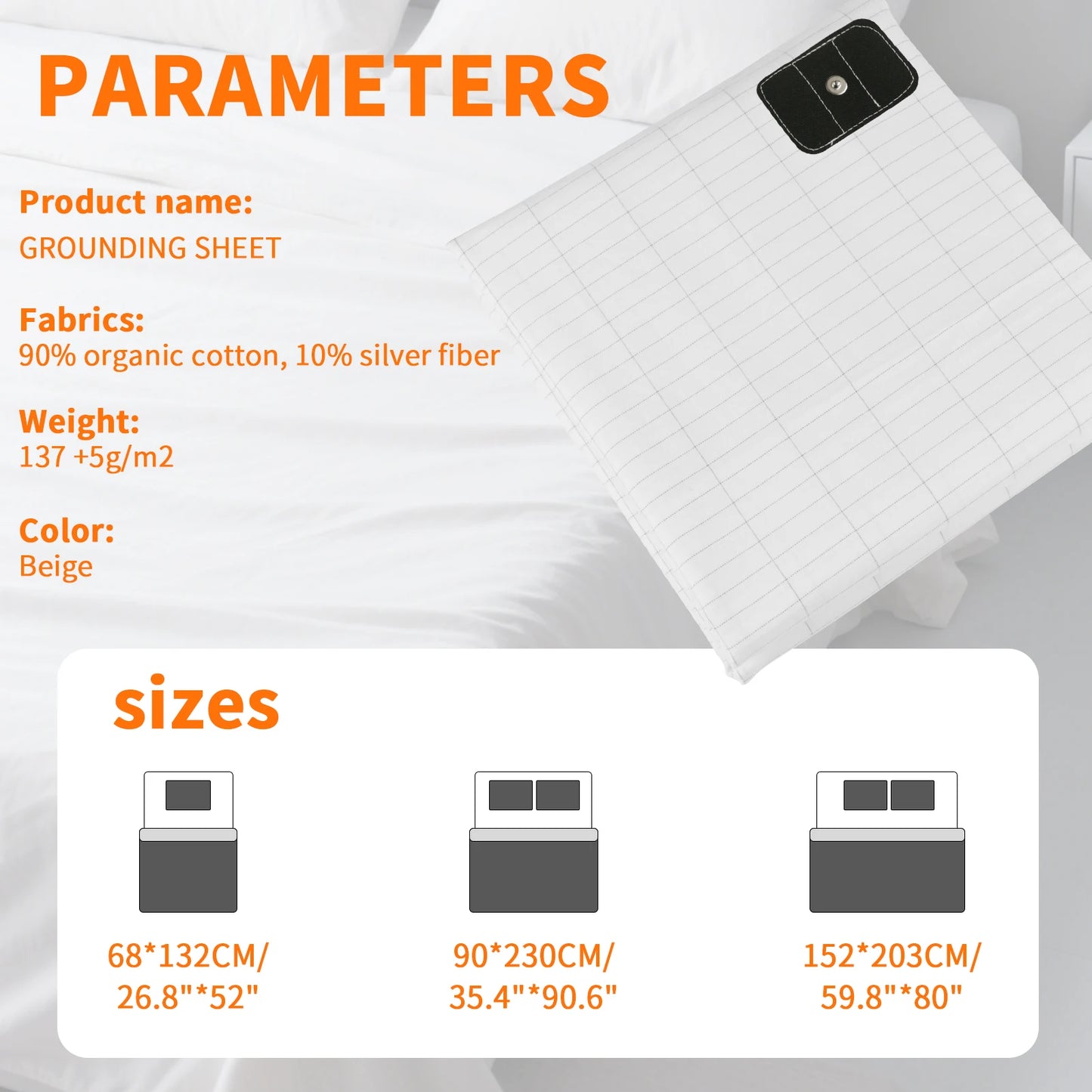 Grounding Bed Sheet 90% Organic Cotton & 10% Pure Silver Fiber Grounding Mat with Grounding Cable Conductive Sheet Earthing Mat