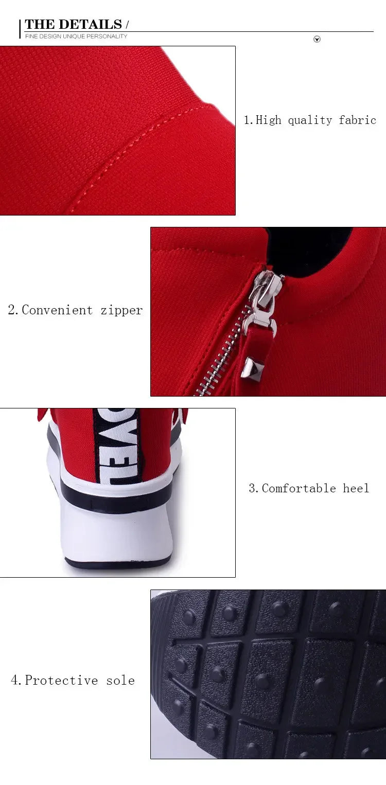 2024 Platform Sneakers Women Red Casual Comfortable Hidden Heel Shoe Black Canvas Shoes Wedge Heels Sneaker Tenis De Mujer