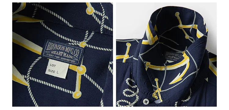 Rugged Bronson Anchor Border Rayon Camp Shirt Old-Fashion Men's Hawaiian Shirt For Beach Vacation
