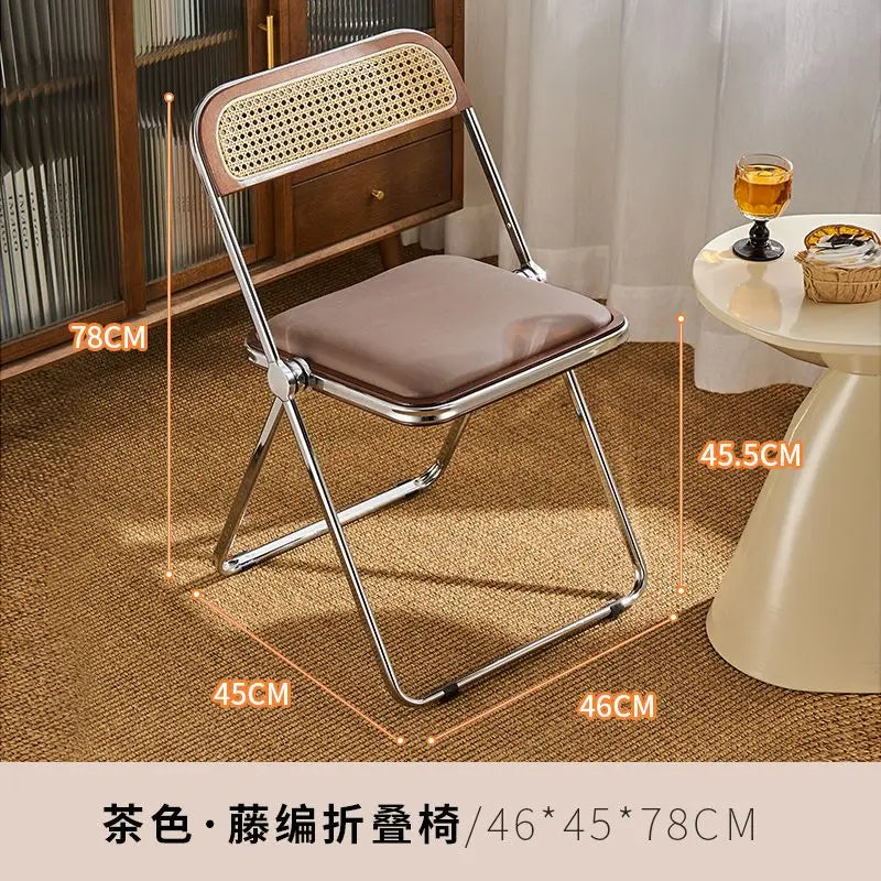 Nordic Rattan Home Comfortable Dining Chair Long Sitting Comfortable Chairs Creative Folding Chair Leisure Retro Backrest Stools