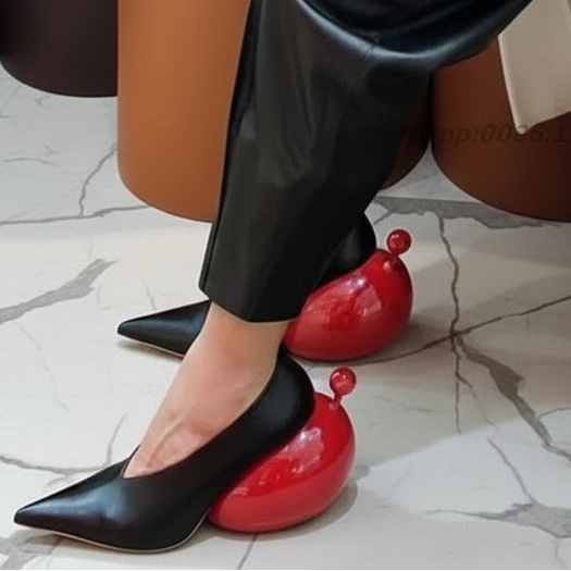 Trendy balloon pointed toe slip on women dress shoes strange heel casual women pumps