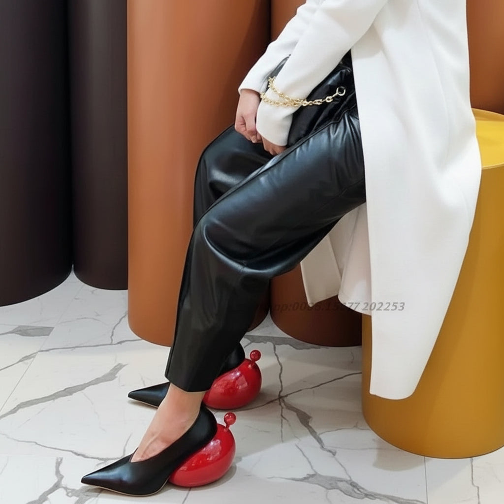 Trendy balloon pointed toe slip on women dress shoes strange heel casual women pumps