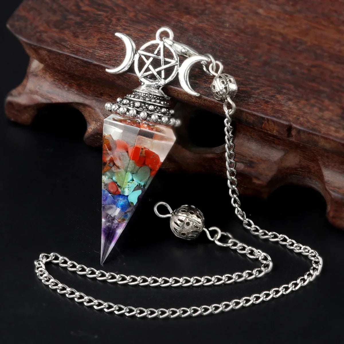 Natural Stone Three Phase Lunar Meditation Healing Tiger Eye Crystal Hexagonal Pyramid Spirit Pendulum Gift necklace