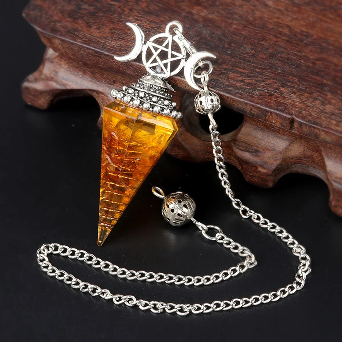 Natural Stone Three Phase Lunar Meditation Healing Tiger Eye Crystal Hexagonal Pyramid Spirit Pendulum Gift necklace