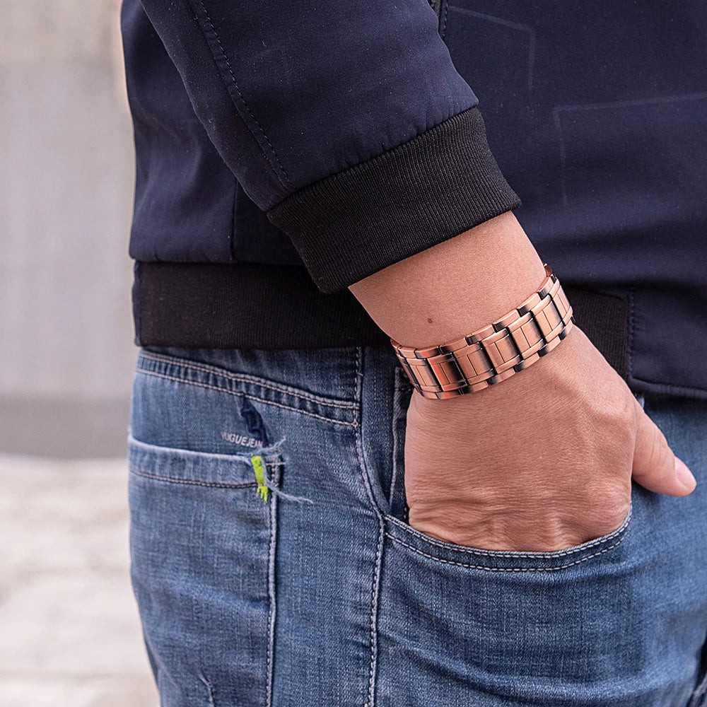 Vinterly Wristband Magnetic Bracelet Male 23cm Pure Copper 21mm Wide Chain Link Metal High Magnet Health Energy Jewelry for Men