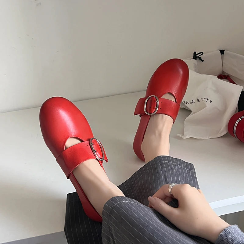 Spring Fashion Women Flats Shoes Heels Cow Leather Ballet Comfort Square Toe Casual Summer Shoes Woman Size 34-40