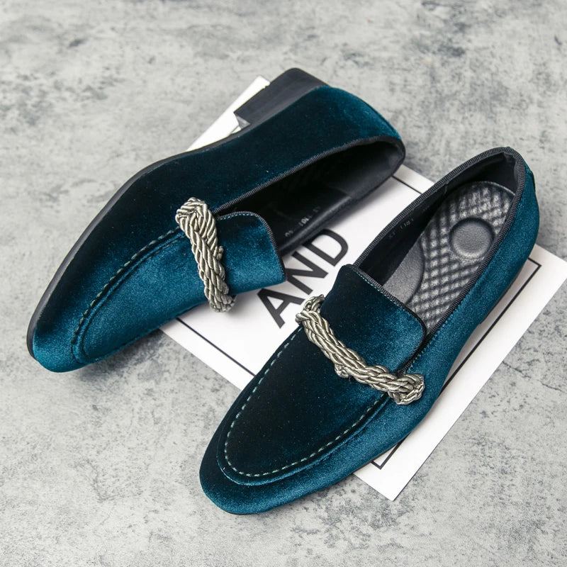 Men's Handmade Minimalist Suede Leather Shoes (Black Green Blue Brown) Velvet Leather Fried Dough Twists Rope Lefu Shoes for Men