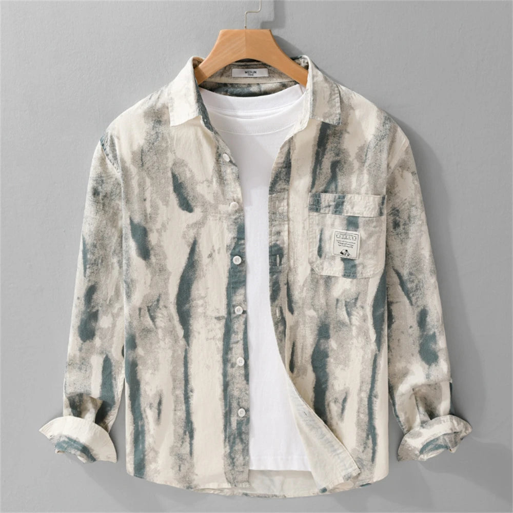 Spring Autumn men's shirt cotton long sleeve fashion Graffiti Casual shirts man clothes Tops comfortable Young mens clothing