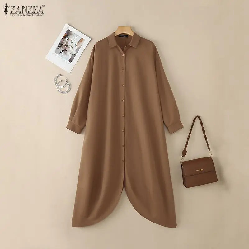 ZANZEA Women's Oversized Jumpsuits Turn-Down Collar Long Sleeves Button Up Drop-Crotch Pant Overalls Casual Streetwear Playsuits