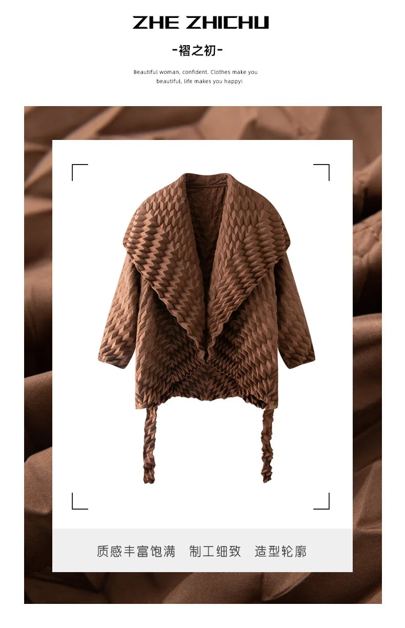 Miyake Pleated Top, Women's Solid Color Short Jacket, Handmade Pleated Versatile Loose Version, Lapel Cardigan, Autumn New Style