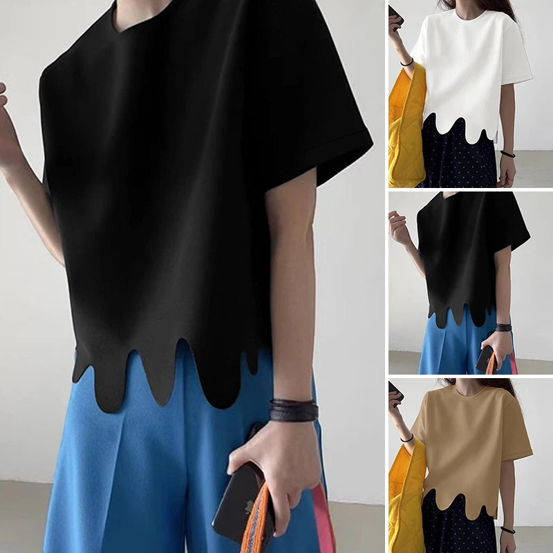 2025 ZANZEA Stylish Summer Blouse Women O Neck Short Sleeve Tops Elegant Solid OL Work Shirt Female Irregular Hem Blusas Mujer