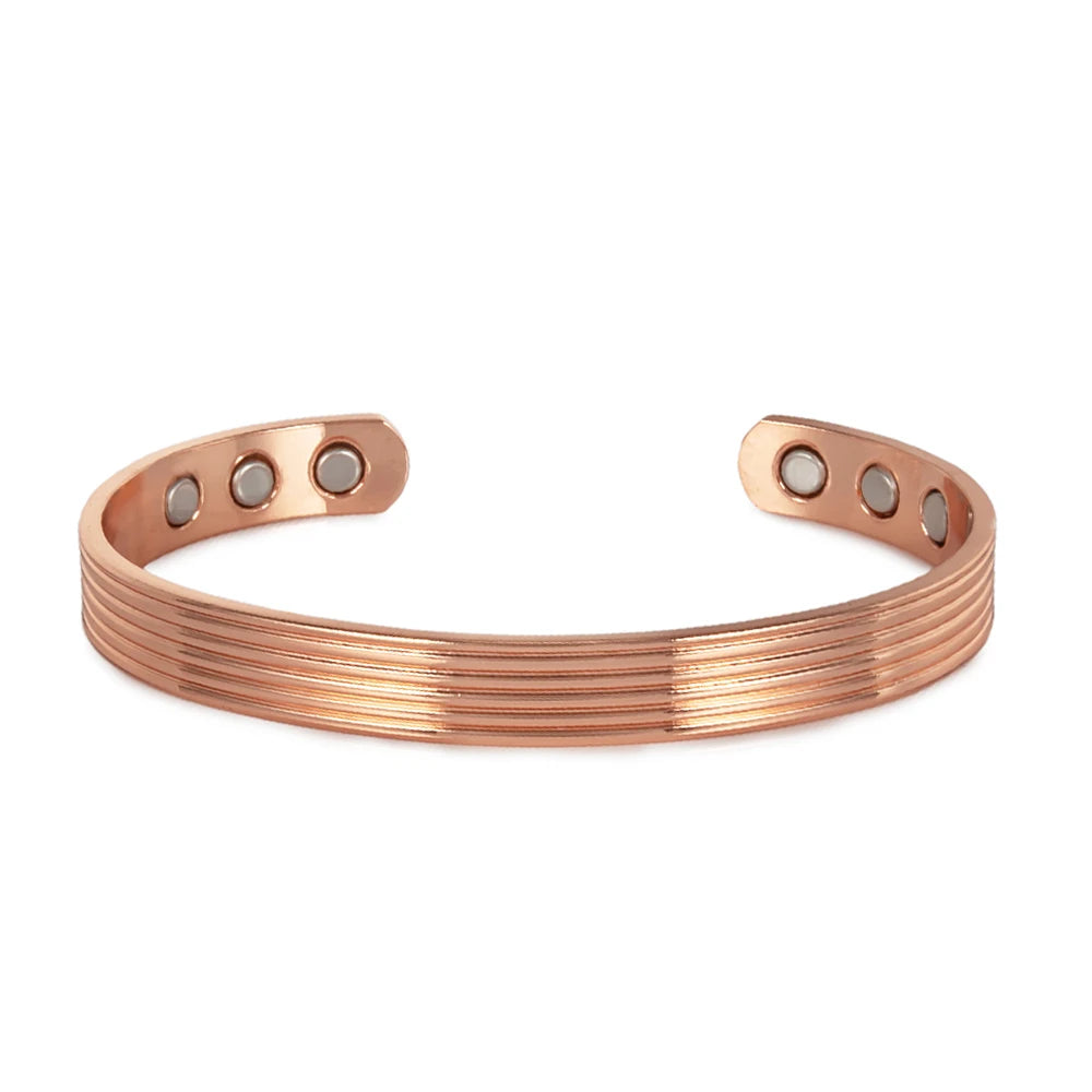 Pure Copper Bracelets for Men Women Adjustable Cuff Stripe Magnetic Bangles Arthritis Health High Magnet Metal Jewelry Resizable