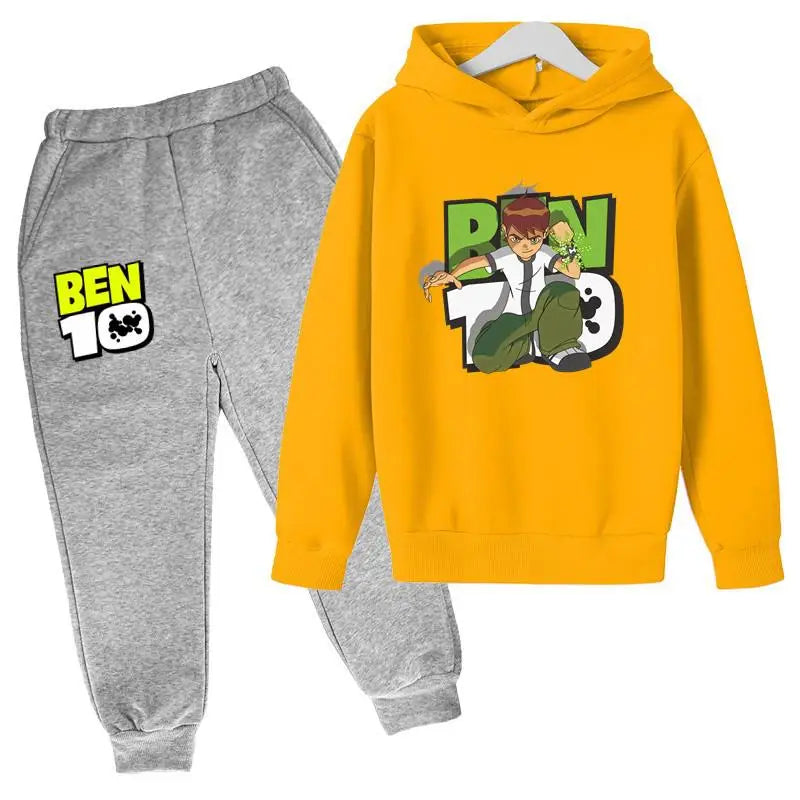 Ben Tennyson 10 Kids Spring Autumn 2pcs Cartoon Print Casual Hoodie+Pants Tracksuits 2-13 Years Boys Girls Outfits Children Sets