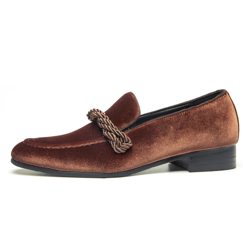 Men's Handmade Minimalist Suede Leather Shoes (Black Green Blue Brown) Velvet Leather Fried Dough Twists Rope Lefu Shoes for Men