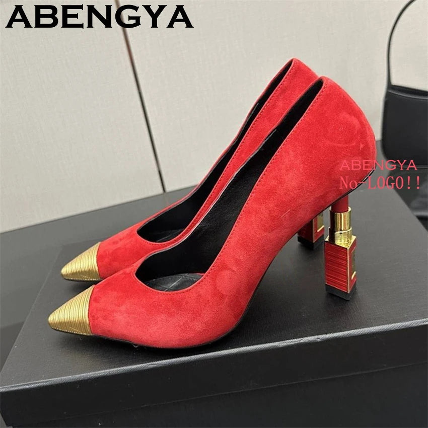 Fashion Strange High Heels Sandals Women Metal Pointy Toe Suede Slingbacks Pumps Summer Sexy Party Wedding Brides Shoes Female