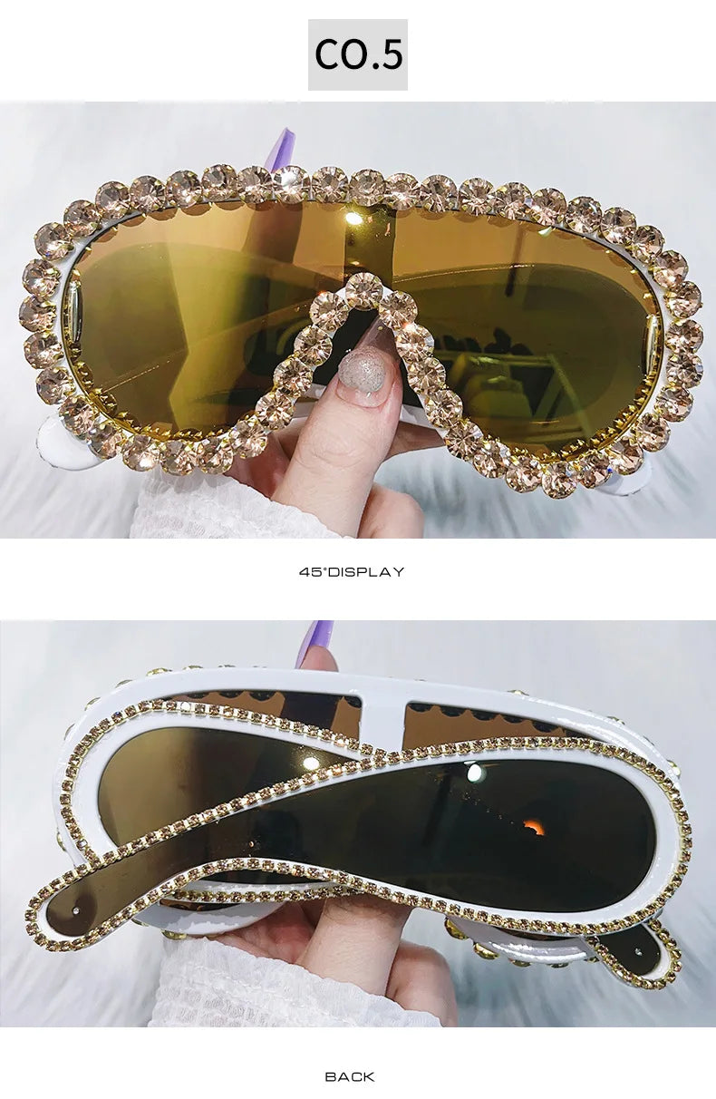 Shiny Diamonds Y2K Sunglasses Women Luxury Oversized One Piece Sun Glasses Goggle Female Trends Rhinestone Shades Eyewear UV400