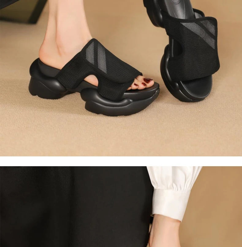Ods Chic Women Real Genuine Leather Sandals Thick Sole Chunky Heels Goth Shoes Summer Ladies Flat Platform Sandal Punk Slide4142