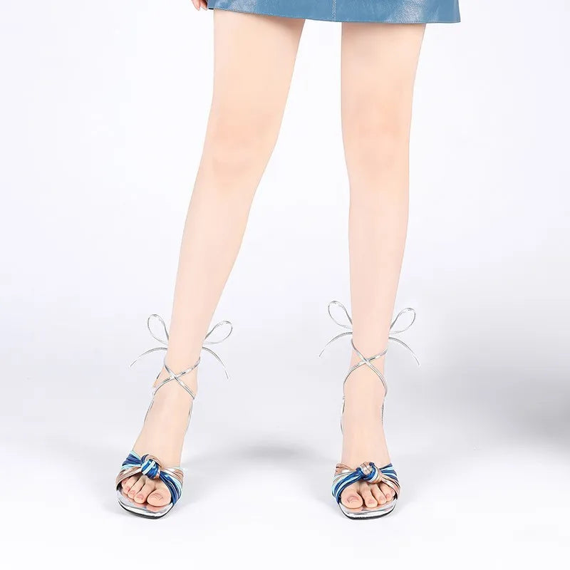 French Style Colorful Narrow Band Sandals Women High Strange Heels Ankle Wrap Party Wedding Sandals Ladies Dress