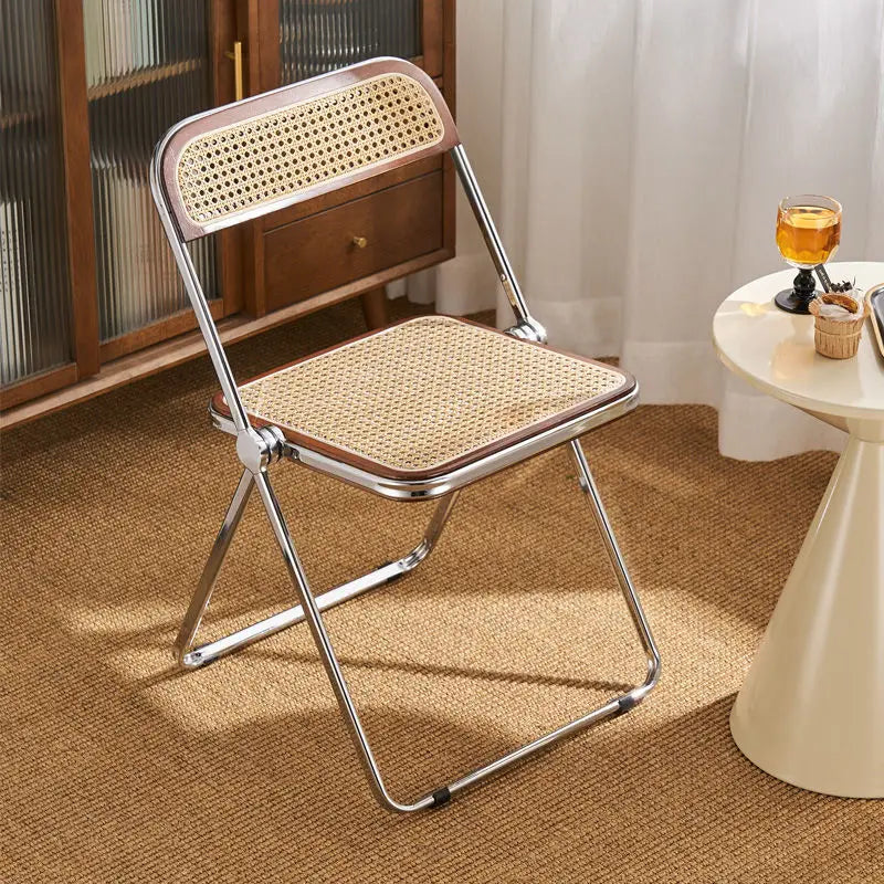 Nordic Rattan Home Comfortable Dining Chair Long Sitting Comfortable Chairs Creative Folding Chair Leisure Retro Backrest Stools