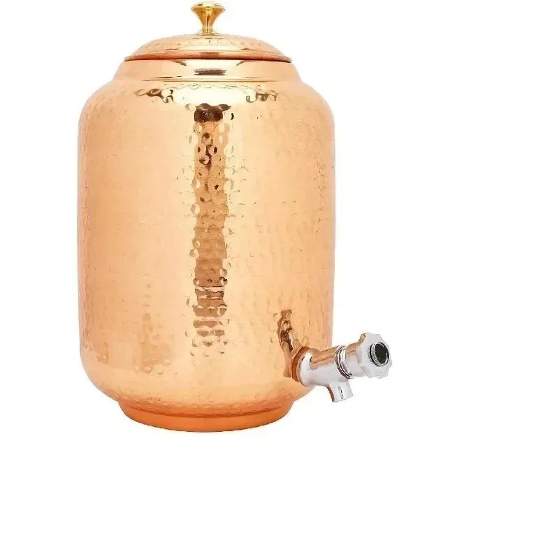 Ayurvedic Pure copper water dispenser container pot with 2 glass rollers - 6.5 liters (brown) - set of 3 pieces