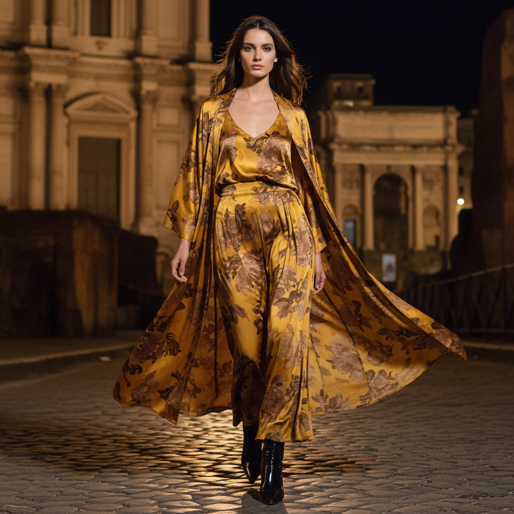 Retro positioning printed long cardigan+vest three piece set 2026 spring women's clothing+loose pants skirt fashion set