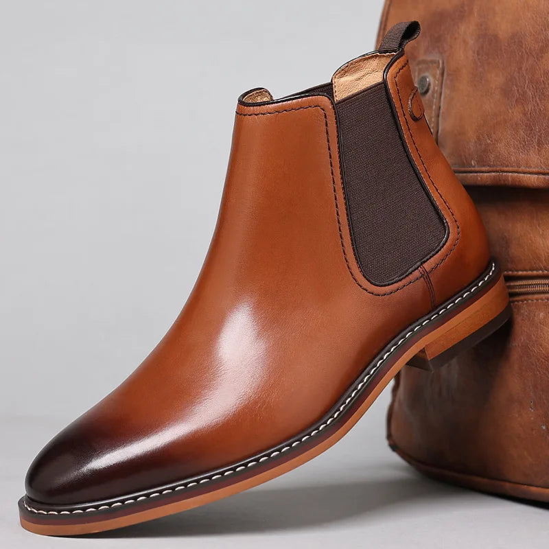 Elegant Men's Chelsea Boots Genuine Cow Leather Handmade Boot Shoes Work Shoes For Formal Dress Wedding Business Party New