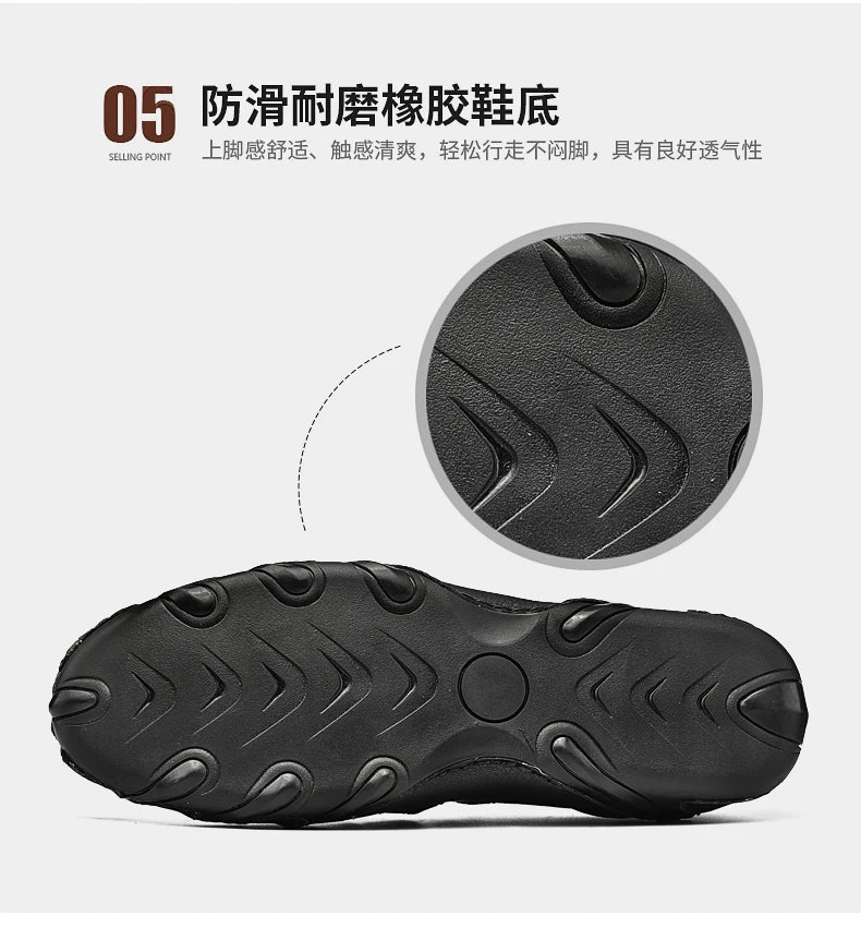 Men's slippers flat bottomed beach breathable genuine leather business casual non slip lightweight hollow out outdoors sandals