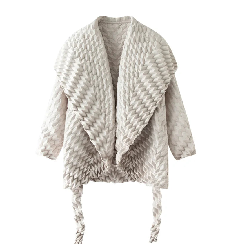Miyake Pleated Top, Women's Solid Color Short Jacket, Handmade Pleated Versatile Loose Version, Lapel Cardigan, Autumn New Style