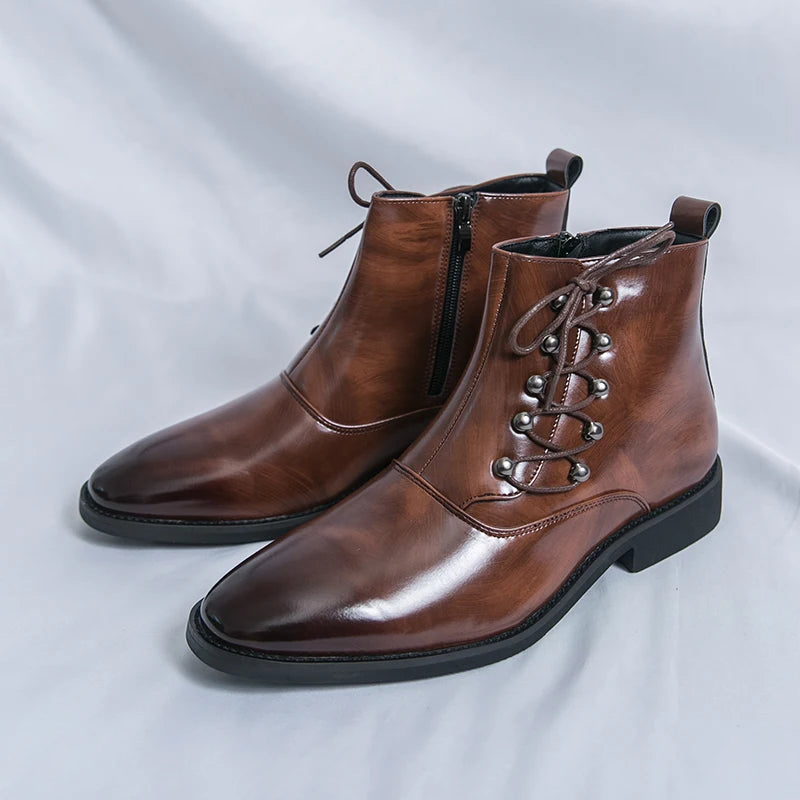 Autumn New Men's Pointed Side Zipper Comfortable High Top Boots Fashionable Brand Men Business Banquet Personalized Short Boots