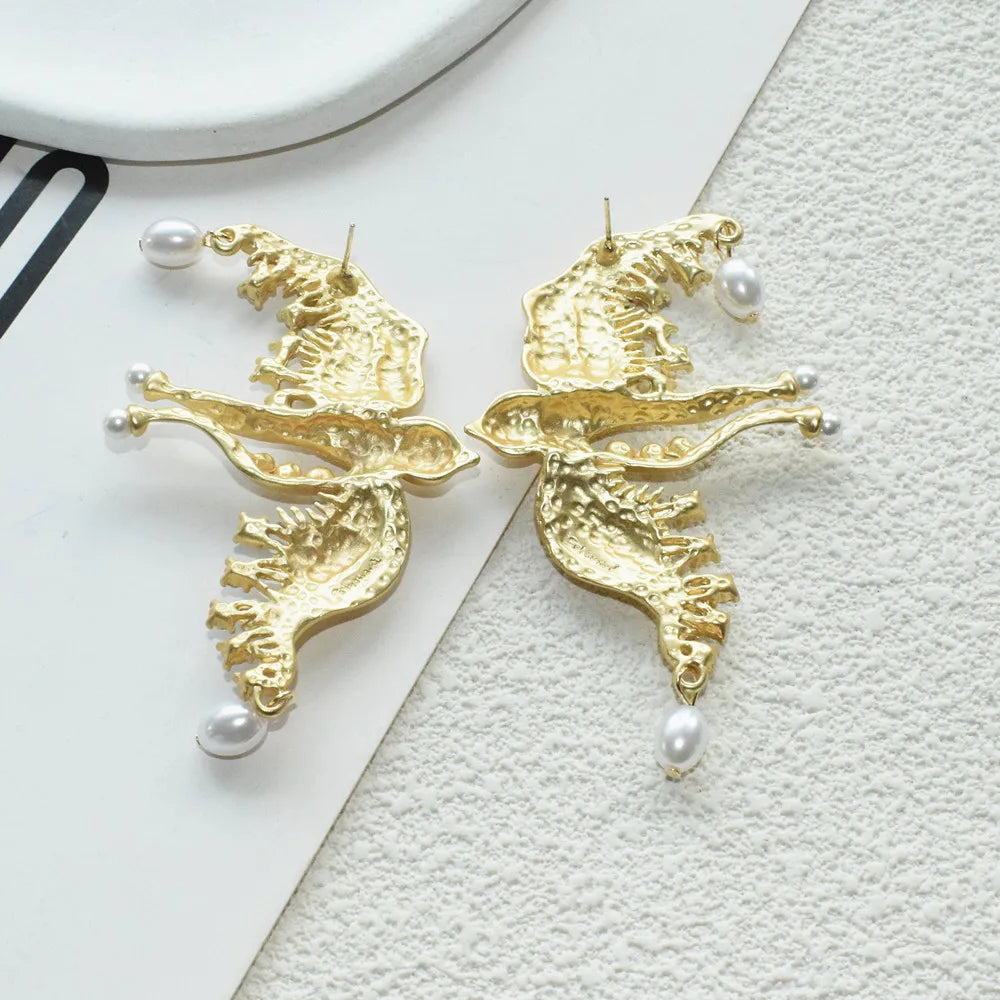 New Elegant Metal Artificial Pearl Bird Dangle Earrings for Women Fashion Statement Jewelry Accessory