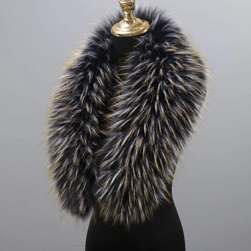 New 80cm Large Faux Fur Collar Detachable Winter Fur Gray Collar Neck Collar Wraps Jackets Hood Shawl Fake Fur
