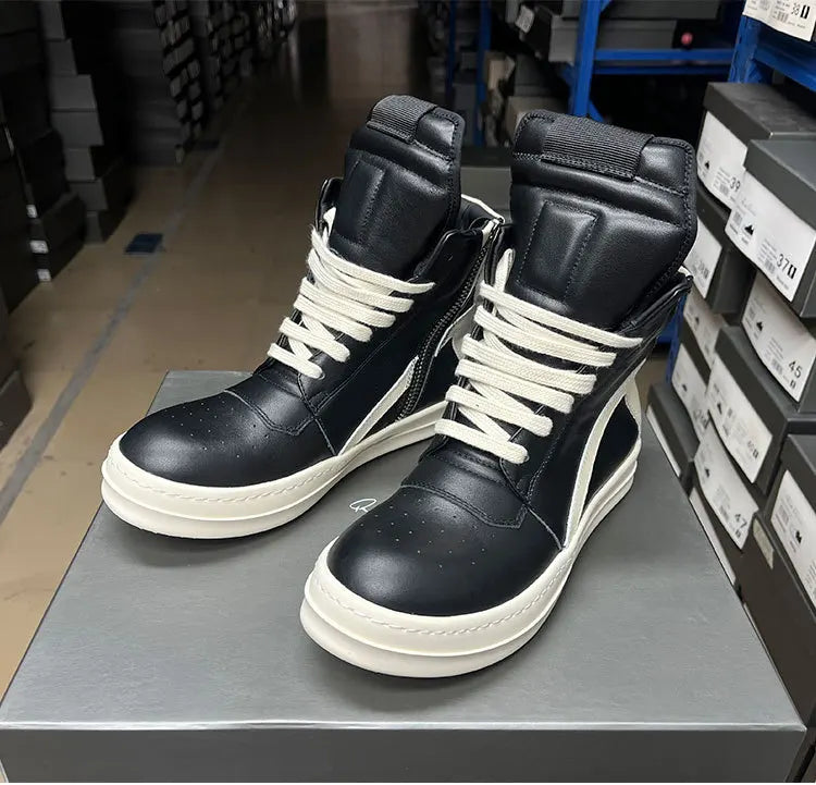 Men's Casual Shoes Genuine Leather Shoes for Women Owen Geo Black Solid Sneakers Lace-up Men's Shoes