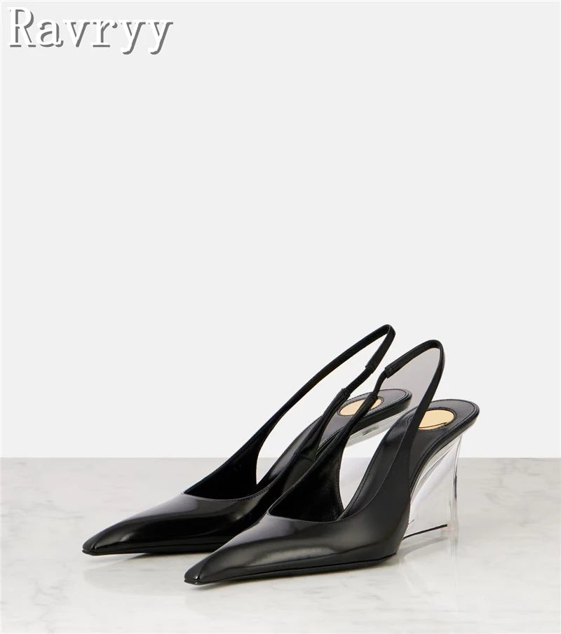 New Fashion Crystal Wedge Women Pumps Pointed Toe Shallow Mouth Slingback High Heels Luxury Fashion Party Banquet Shoes