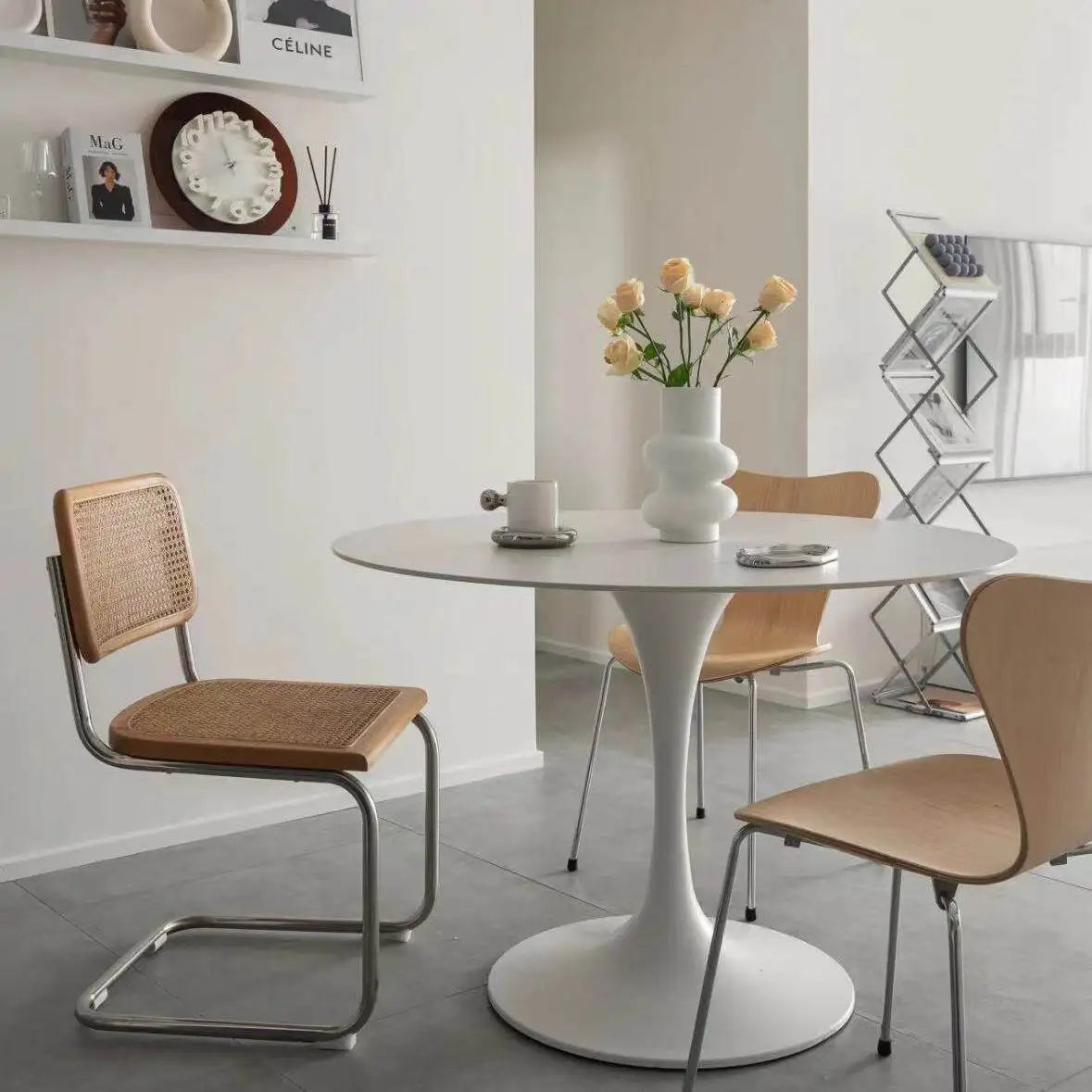 W*-Tulip Stone Dining Table for Restaurant Small Apartment-Modern Simple White Multi-functional Design Single Pedestal