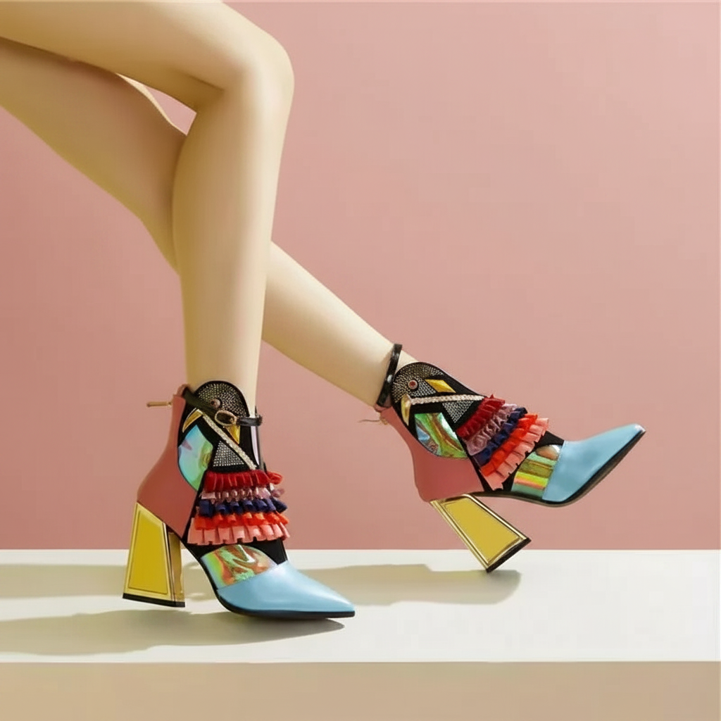 Mixed Color Women Boots Novetly Pointed Toe Thick Bottom Platform Ankle Boots Women Blingbling Shoes Mujer Modern Bota All Match
