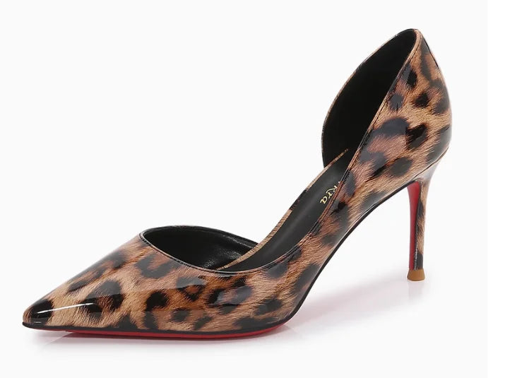 New leopard print high heels for women, slim heels, shallow mouthed French style, sexy and versatile, single shoe size 33-46