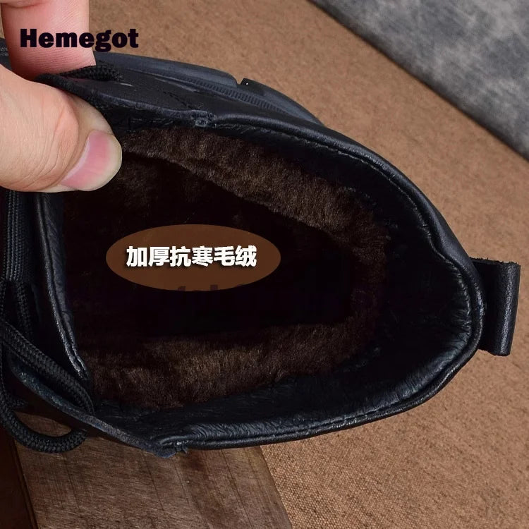 Men's Winter Warm High Top Leather Shoes Black Leather Casual Business Plus Plush Thick Soled Men's Cotton Shoes Males Shoes