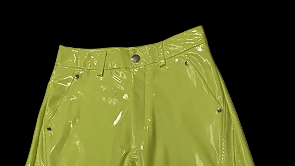 Nerazzurri Spring Autumn Studded Soft Shiny Bright Reflective Patent PVC Leather Wide Leg Pants for Men Y2K Streetwear Fashion