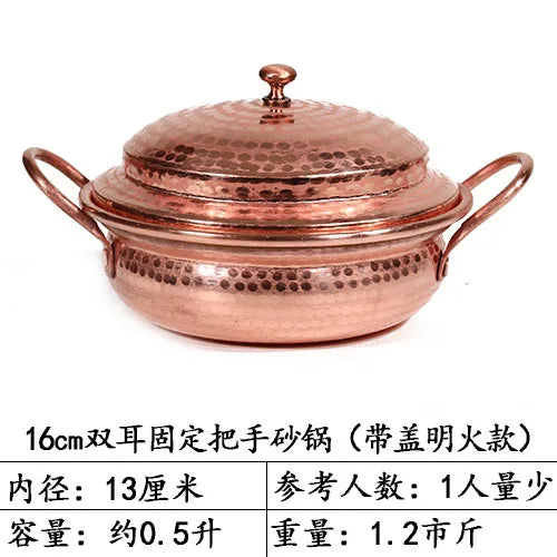 Handmade Pure Copper Double-Ear Rice Pot with Thickened Base Premium Heat Conduction Cookware for Noodles Soup Durable