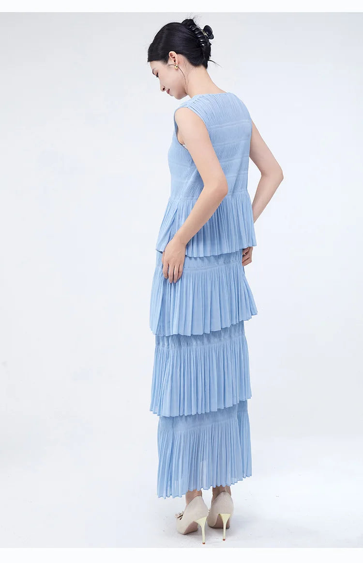Miyake Folds 2024 Spring/summer New Elegant Women's Sleeveless Dress Fashion Everything Cake Dress
